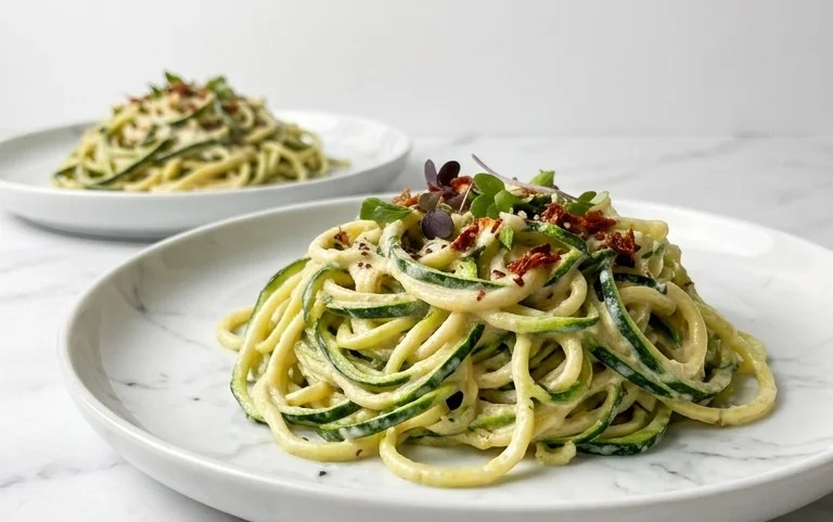 Zucchini-Spaghetti in cremiger Sauce– Zoodles