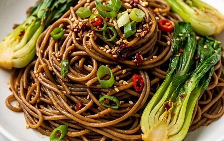 Spicy Garlic Soba Noodles with Bok Choy