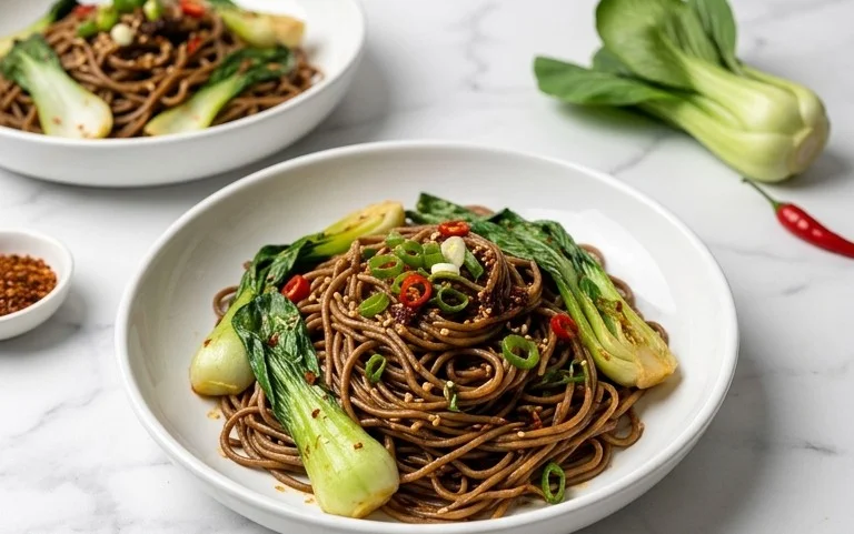 Spicy Garlic Soba Noodles with Bok Choy