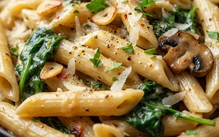 One-Pot Garlic Parmesan Pasta with Spinach and Mushrooms