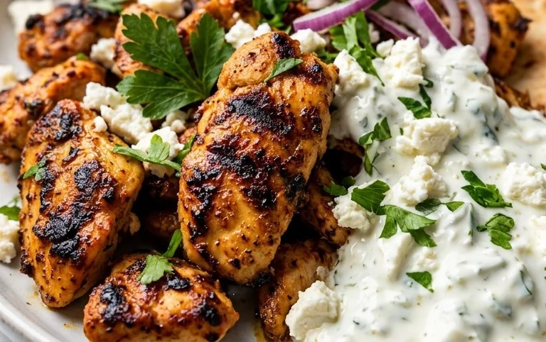 Mediterranes Hähnchen-Gyros mit Feta-Tzatziki genießen!
