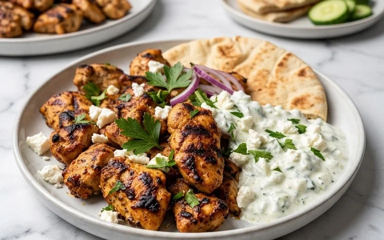 Mediterranes Hähnchen-Gyros mit Feta-Tzatziki genießen!