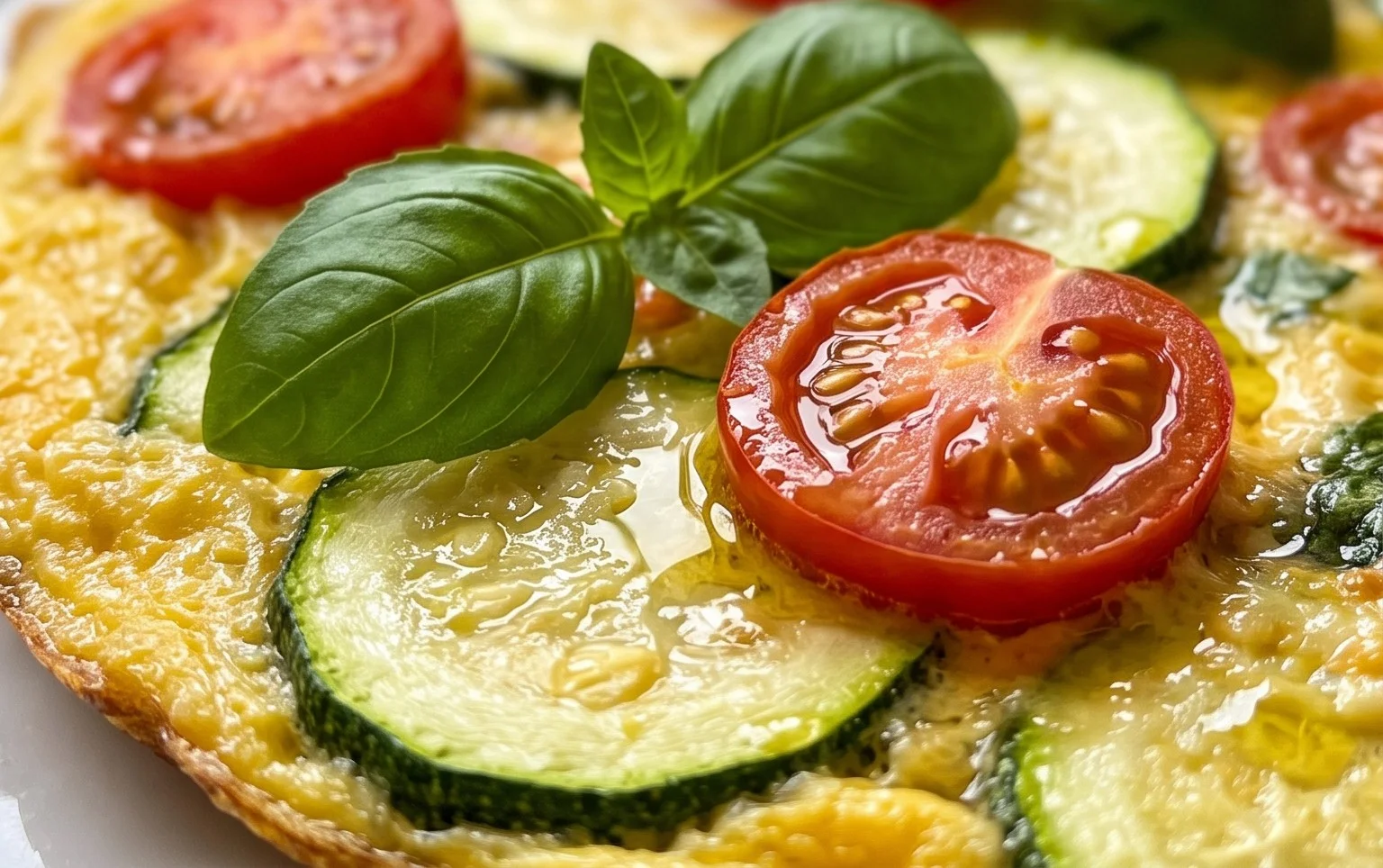 Zucchini-Omelett mit Tomaten und Basilikum