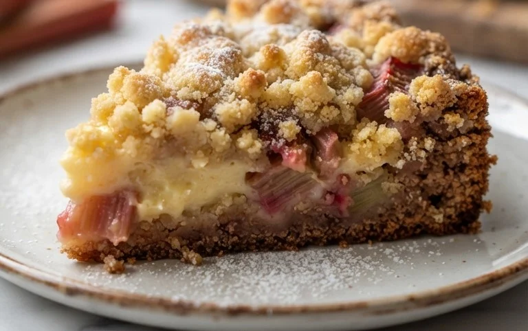Rhabarberkuchen mit Pudding und Streuseln – wie von Oma