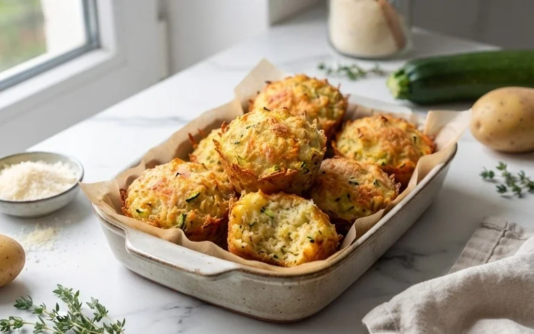 Crispy Parmesan Zucchini Potato Muffins