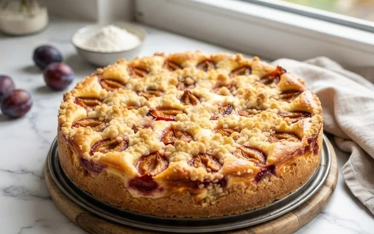 Zwetschgen-Käsekuchen - mit Mürbeteigboden & Streusel