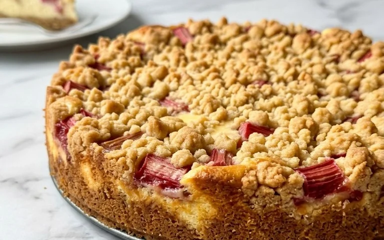 Rhabarber Käsekuchen mit Streuseln