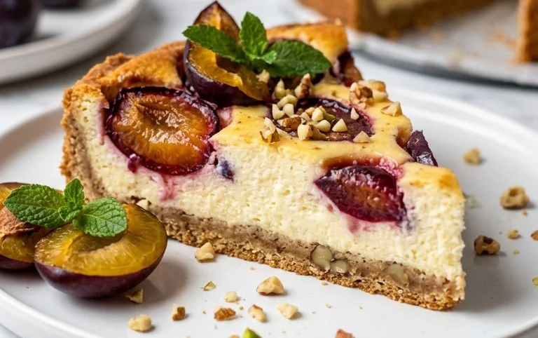 Zwetschgen-Topfenkuchen mit Nuss-Mürbteig