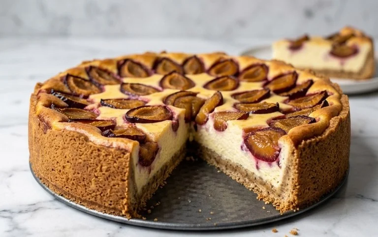 Zwetschgen-Topfenkuchen mit Nuss-Mürbteig