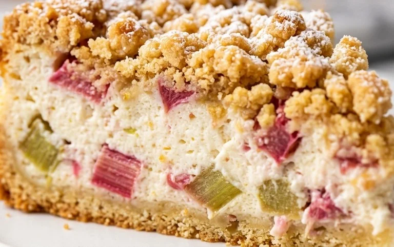 Rhabarber Quarkkuchen mit Butterstreuseln