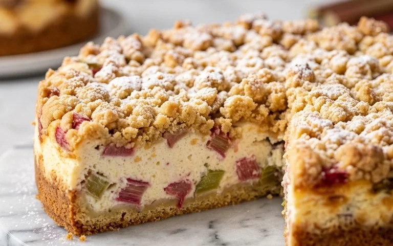 Rhabarber Quarkkuchen mit Butterstreuseln